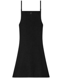 Courreges - Kleedjes ,Zwart ,Polyester Geribbelde Viscose Jurk - Lyst