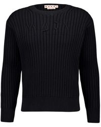 Marni - Truien & Vesten ,Zwart ,Katoen Zwarte Katoenen Gebreide Crewneck Sweater - Lyst