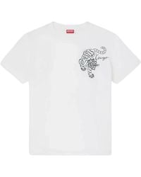 KENZO - Tops ,Wit ,Katoen Witte Tiger Star Geborduurd T-Shirt - Lyst