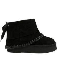 Mou - Stiefeletten Mit Häkelbesatz Und Schleifendetail - Lyst