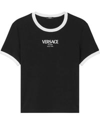 Versace - Tops ,Zwart ,Katoen Stretch Viscose-Jersey T-Shirt - Lyst