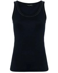Fabiana Filippi - Blaues geripptes top mit perlenverzierung,dunkelblauer baumwolltop mit u-ausschnitt - Lyst