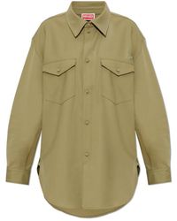 KENZO - Overhemden ,Groen ,Wol Wollen Overhemd Met Geborduurd Logo - Lyst