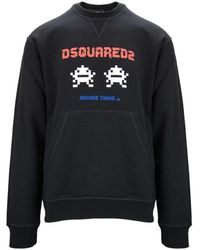 DSquared² - Hoodies & Sweatvesten ,Zwart ,Katoen Pullover Sweatshirt Met Contrasterende Prints - Lyst