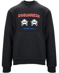 DSquared² - Hoodies & Sweatvesten ,Zwart ,Katoen Pullover Sweatshirt Met Contrasterende Prints - Lyst