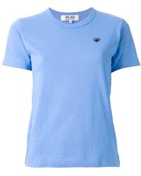 COMME DES GARÇONS PLAY - Blaues baumwoll t-shirt mit kleiner schwarzer herzstickerei - Lyst