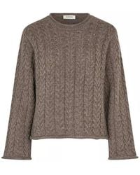 Modström - Truien & Vesten ,Bruin ,Wol Gebreide O-Neck Trui Met Box Fit - Lyst