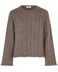 Modström - Truien & Vesten ,Bruin ,Wol Gebreide O-Neck Trui Met Box Fit - Lyst