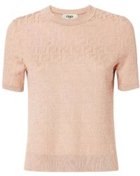 Fendi - Truien & Vesten ,Roze ,Katoen Iconische Micro Ff Motief Trui Roze - Lyst