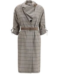 Burberry - Wollen Jurk Met Ruitdessin En Sjaalkraag - Lyst