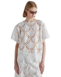 MEIMEIJ - Overhemden ,Wit ,Polyester Blusa Scollo Rotondo Con Orli Smerlati - Lyst