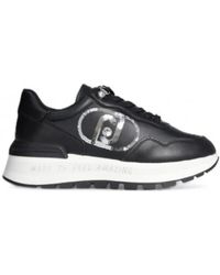 Liu Jo - Sneakers in pelle nera con logo in paillettes - Lyst