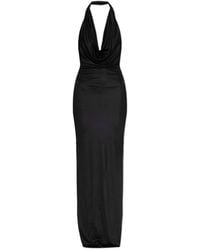 DSquared² - Kleedjes ,Zwart ,Leer Lange Jurk Met Open Rug - Lyst