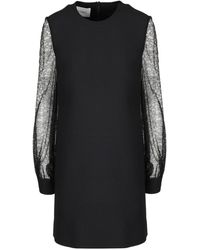 Valentino Crepe Dress With Lace Sleeves - Zwart