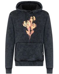 Roberto Cavalli - Hoodies & Sweatvesten ,Zwart ,Katoen Sweatshirt Met Geprinte Rozen - Lyst