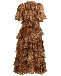 Dolce & Gabbana - Abito in seta con stampa leopardata e fiocco - Lyst