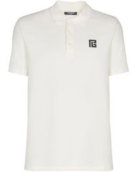 Balmain - Tops ,Wit ,Katoen Geborduurde Katoenen Polo - Lyst