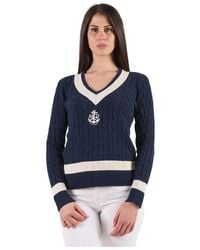 Ralph Lauren - Damen Pullover Mit V-Ausschnitt Aus Blauer Baumwolle - Lyst