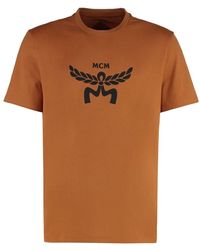MCM - Geripptes Rundhals-Baumwoll-T-Shirt - Lyst