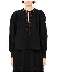 Ulla Johnson - Zwarte Geborduurde Blouse Met Tule Details - Lyst