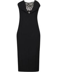 Genny - Schwarzes Midi-Kleid Mit V-Ausschnitt Und Strass-Detail - Lyst