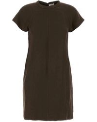 Brunello Cucinelli - Kleedjes ,Bruin ,Leer Monili-Trim Mini Jurk - Lyst