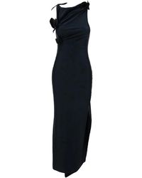 Coperni - Kleedjes ,Zwart ,Zwarte Asymmetrische Jurk Met Rozen - Lyst