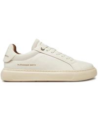 Alexander Smith - Schoenen ,Wit ,Leer Witte Leren Sneaker Met Gouden Logo - Lyst