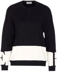 Elisabetta Franchi - Schwarzer Rundhalsausschnitt Pullover Gerippter Saum - Lyst