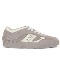 EA7 - Schoenen ,Grijs ,Leer Leren Sneakers Met Gelaagde Panelen En Lage Zool - Lyst
