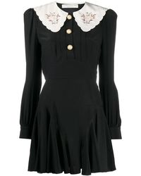 Alessandra Rich Mini Dress With Embroidered Collar - Zwart