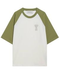 Ami Paris - Tops ,Wit ,Katoen Ss Boxy Fit T-Shirt With Logo Knitted Patch - Lyst