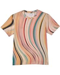 Paul Smith - Tops ,Veelkleurig ,Katoen Swirl Print T-Shirt Met Korte Mouwen Van Katoen - Lyst