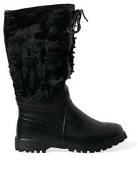 Dolce & Gabbana - Rubber Lace Up Shearling Rain Boots Shoes - Lyst