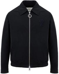 Ami Paris - Schwarze Bomberjacke Aus Technischem Stoff - Lyst