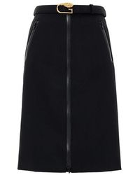 Gucci - Rokken ,Zwart ,Wol Midi-Rok Met Afneembare Riem - Lyst