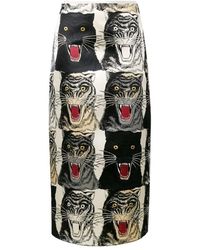 Gucci Gezicht Van De Tijger Print A-lijn Rok - Zwart