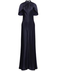 Alberta Ferretti - Zwarte Satijnen Jurk Met Cape Mouwen - Lyst