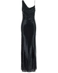 Self-Portrait - Kleedjes ,Zwart ,Polyester Maxi-Jurk Met Strass En Draperie - Lyst