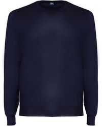Fedeli - Truien & Vesten ,Blauw ,Kasjmier Blauwe Kasjmier-Zijde Mix Ronde Hals Trui - Lyst