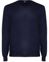 Fedeli - Truien & Vesten ,Blauw ,Kasjmier Blauwe Kasjmier-Zijde Mix Ronde Hals Trui - Lyst