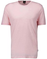 BOSS - Magliette rosa in lino tiburt - Lyst