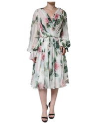 Dolce & Gabbana - Zijden Bloemenprint A-Lijn Midi-Jurk - Lyst