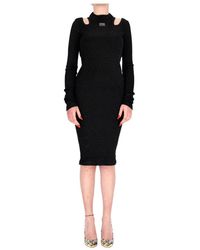 Versace - Midi Kleid mit langen Rippen Frau Versace 73HaO976-J0033ro - Lyst