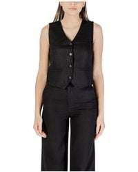 ONLY - Schwarzes Leinen V-Ausschnitt Gilet Set - Lyst