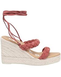 Manebí - Schoenen ,Rood ,Suède Twee Gevlochten Bandjes Espadrilles Met Sleehak - Lyst
