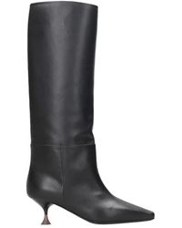 3Juin - Schoenen ,Zwart ,Leer Zwarte Leren Vierkante Neus Laarzen - Lyst