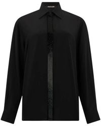 Roberto Cavalli - Overhemden ,Zwart ,Zijden Blouse Met Glinsterende Details - Lyst