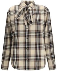 Saint Laurent - Tartan Lavallière Overhemd Met Cassandre Borduurwerk - Lyst