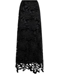 Roberto Cavalli - Rokken ,Zwart ,Polyester Lange Bloemenkanten Rok - Lyst